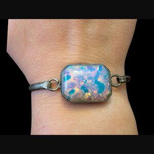 925 Sterling Silver Mexico Opaque Glass Foil Pendant Size 7 Bracelet